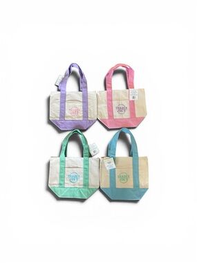 Trader Joe’s Mini Pastel Canvas Tote Bag Set Of 4 NWT Blue Green Pink Purple